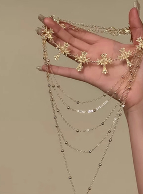 复古夸张气质高级轻奢项链女choker个性辣妹十字架叠戴锁骨链颈链