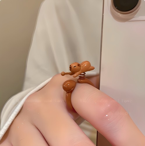 原创可爱趣味卡通动物开口戒指女小众设计感创意可旋转指环食指戒