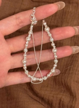 富家千金~双层爆闪钻球珍珠手链串珠高级感气质轻奢手饰女送礼物