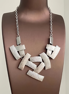 choker几何拼接项链金属质感个性夸张方块项饰Y2K风格百搭项饰品