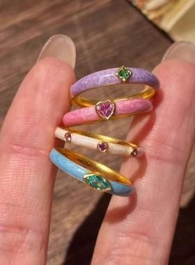 多巴胺复古彩色锆石珐琅戒指