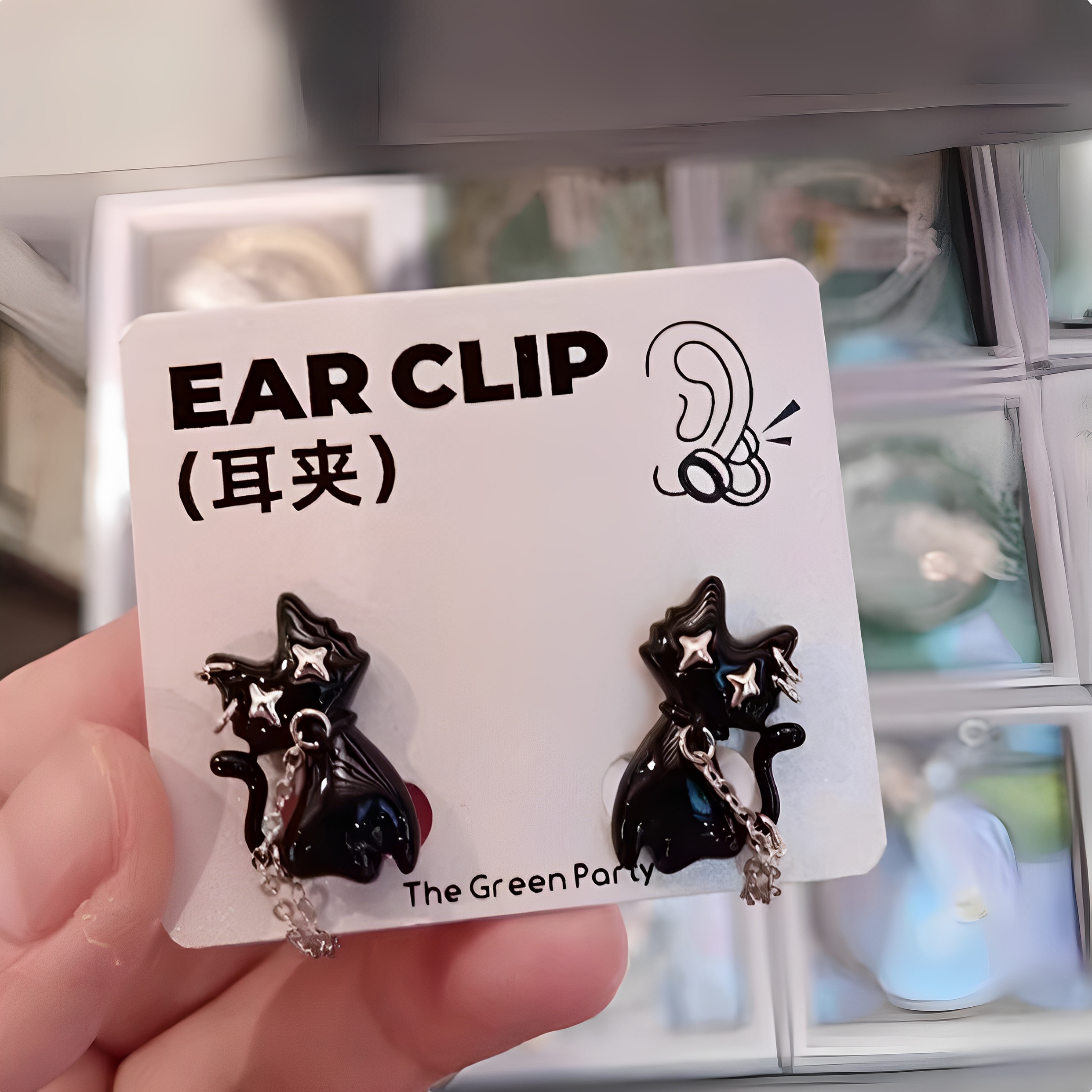 甜酷y2k辣妹暗黑风可爱猫咪耳环韩系小众无耳洞设计百搭耳夹耳钉