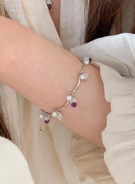 「铃兰絮语」精致紫水晶铃兰花手链银拉丝流苏手链项链女新款配饰