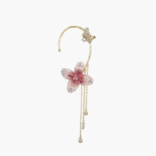 刺绣花朵璀璨蝴蝶流苏耳挂女无耳洞左耳气质轻奢长款耳饰高级感