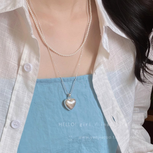 银白色拉丝爱心轻奢高级感项链长款毛衣链气质时髦颈链潮人小众女