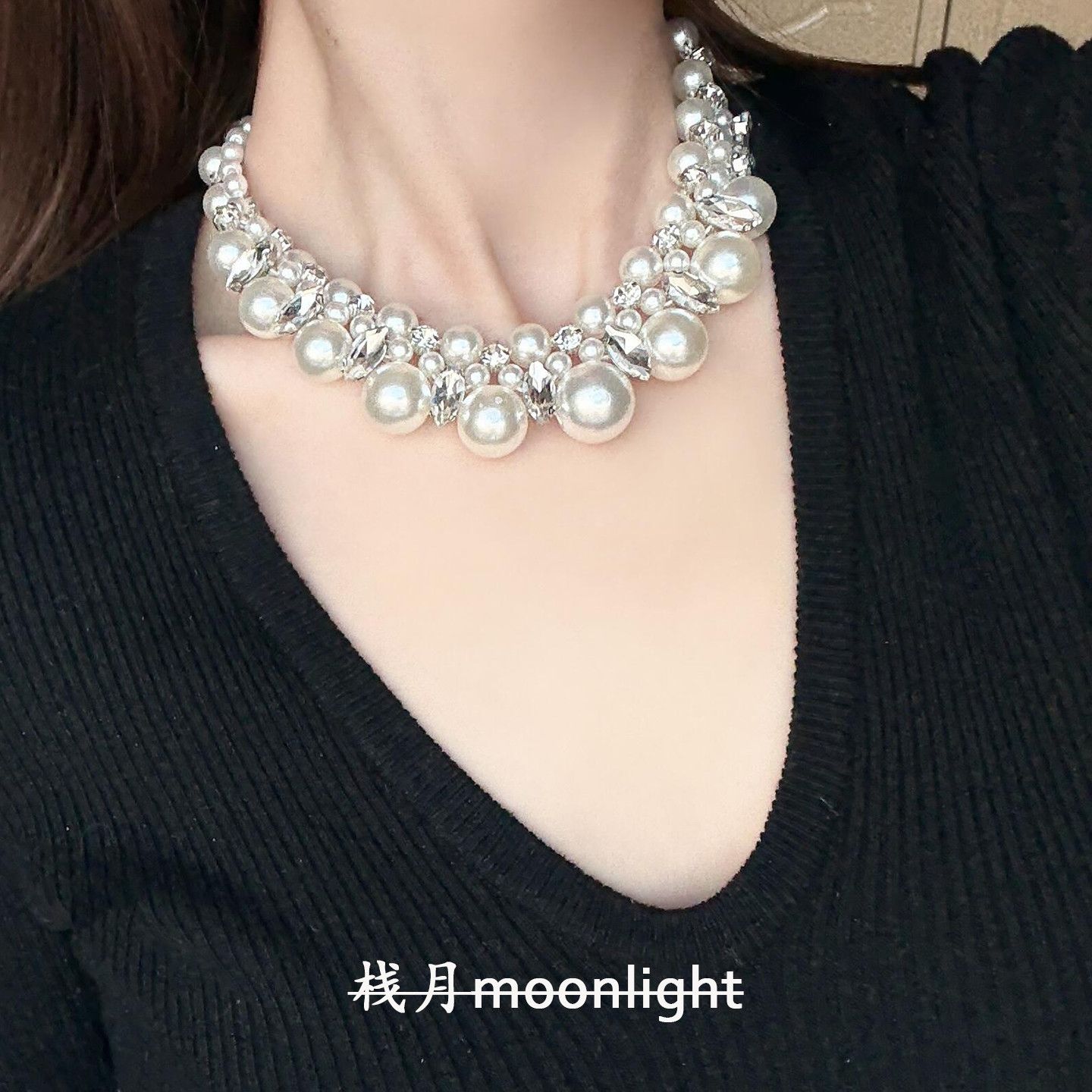 宫廷风多层珍珠闪钻choker项链