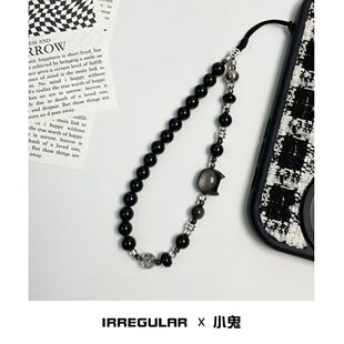 暗黑系手机链挂链黑色猫咪手机挂绳挂手腕高级挂件ccd相机配饰品