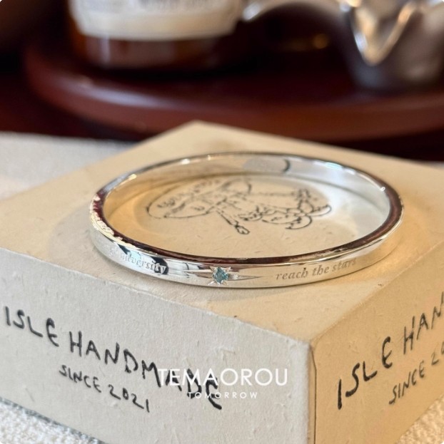 DIY手工蓝钻八芒星雕刻英文字母银手镯夏季新款手环小众设计手饰