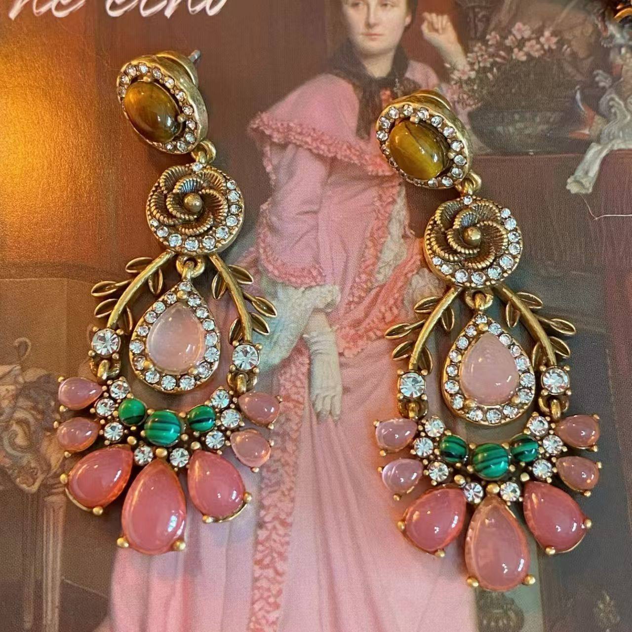 【奥罗拉】西洋复古公主耳环中古vintage重工天然石轻奢优雅耳饰