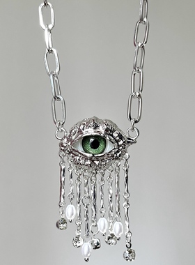 「恶魔之眼」酷飒风眼睛流苏珍珠项链女夸张独特小众设计感锁骨链