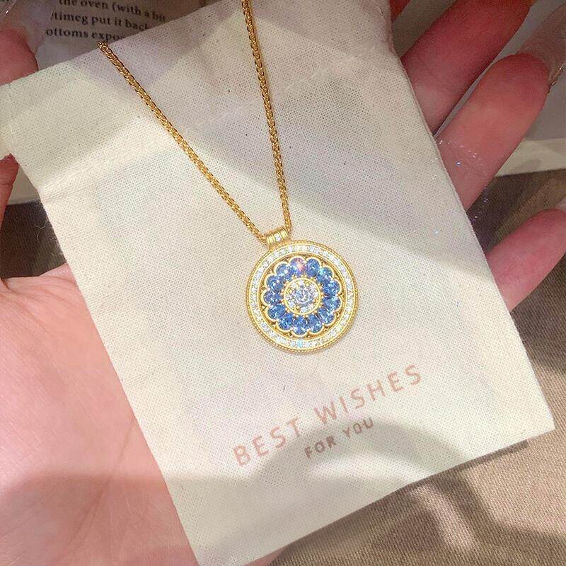 新中式八宝罗盘爆闪金色毛衣链
