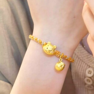 可爱维尼熊编织手绳小众金色小熊金珠卡通转运珠吊坠编绳手链礼物