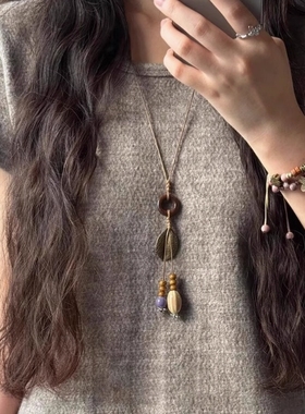 「槐叶扶疏」民族风树叶圆环流苏项链女复古波西米亚气质长款配饰