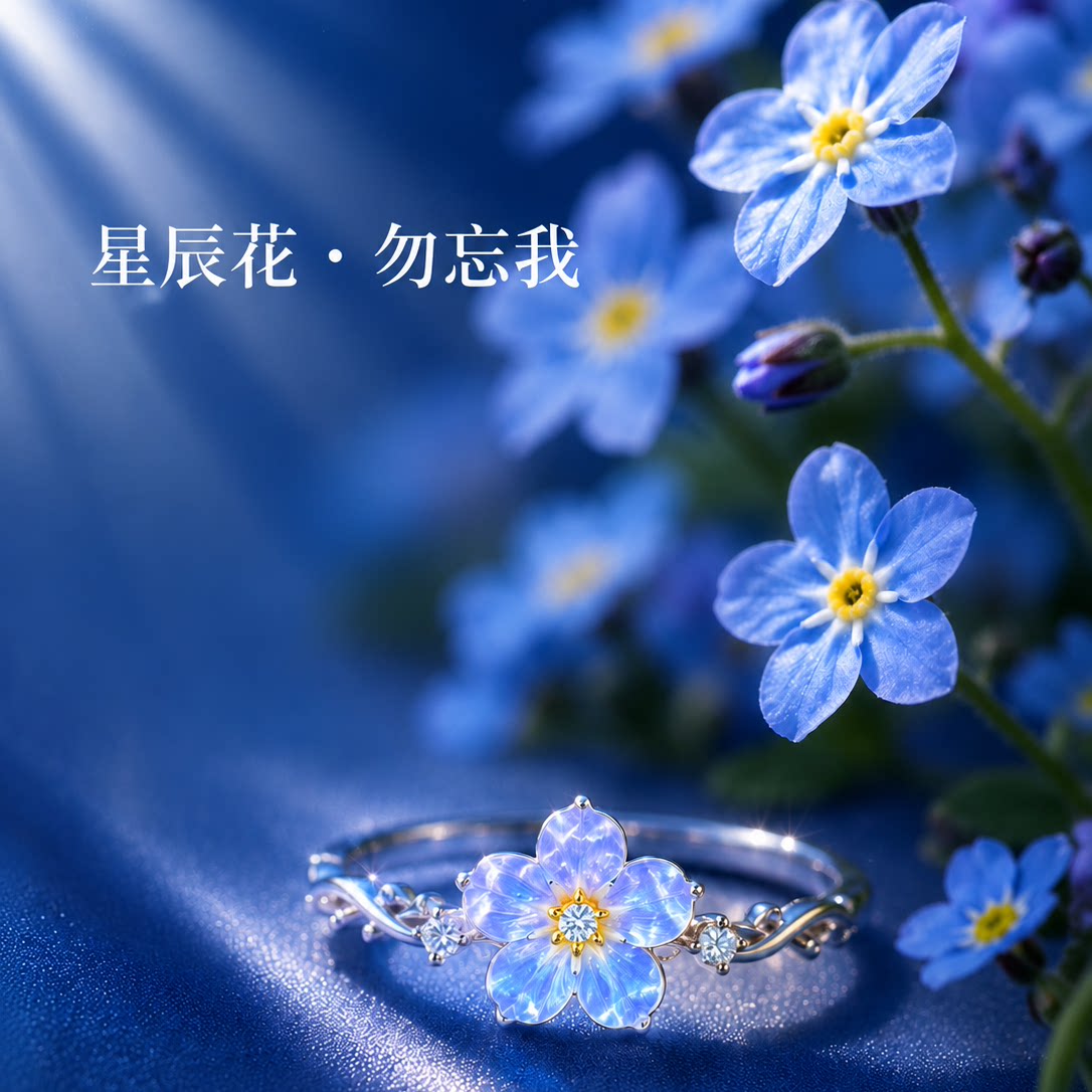 星辰花戒|勿忘我珐琅小花叠戴戒指法式复古花间微光碎花精致指环