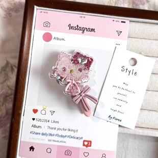 满钻HelloKitty蝴蝶结一字发夹女甜美碎发刘海侧边夹高级感头发饰