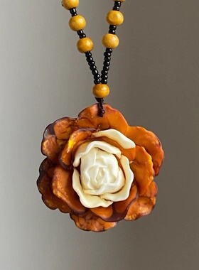 「枯木逢春」复古棕色串珠花朵项链独特百搭气质长款美拉德锁骨链