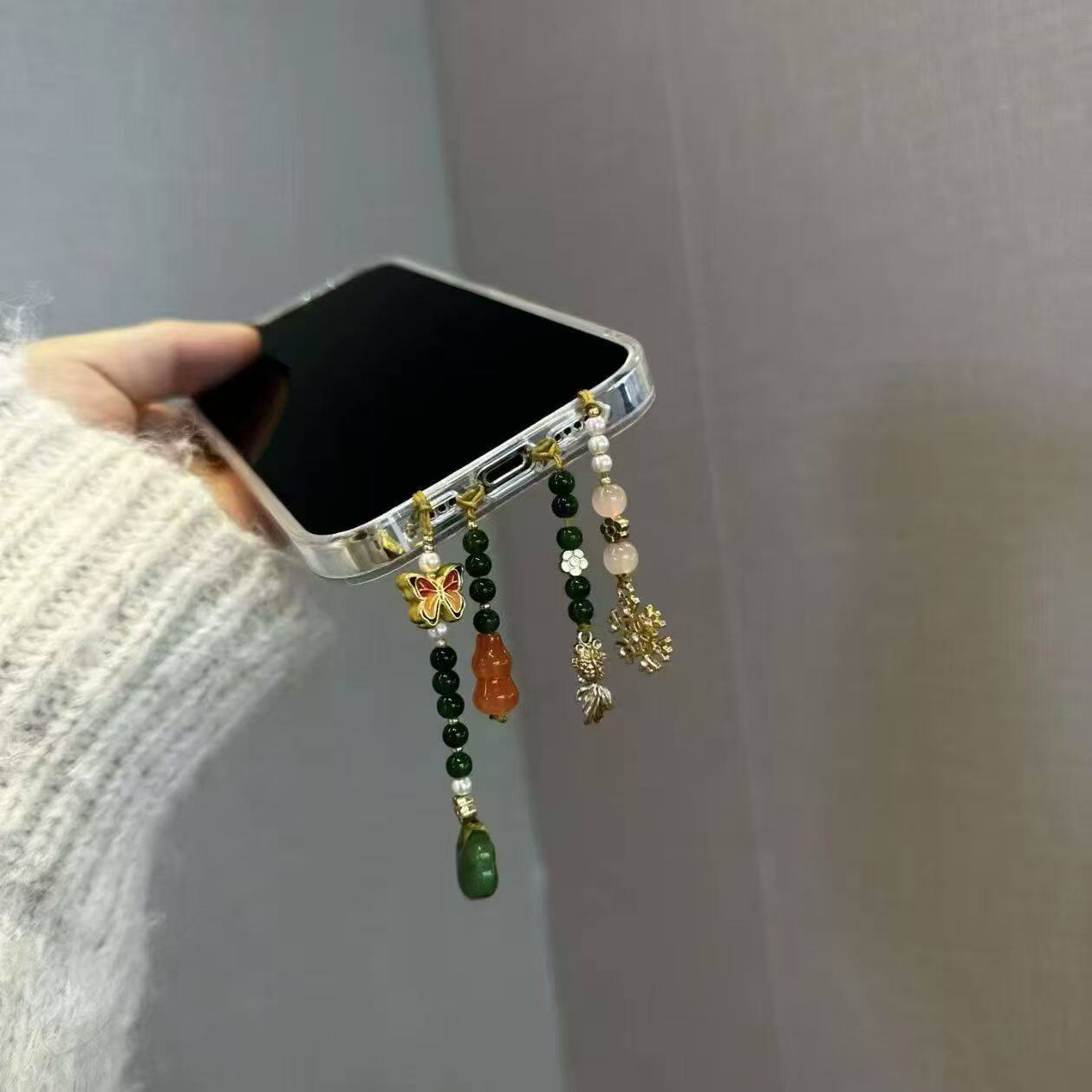 国风手机挂件串珠绿色手机链链条手机挂件仙气小众手机链小红书