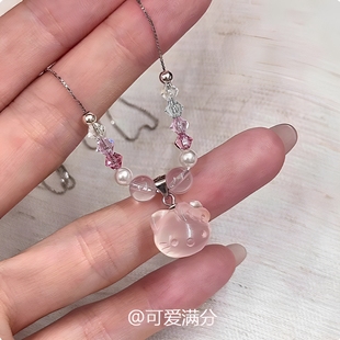 hellokitty项链KT猫头吊坠女甜美精致少女心卡通高颜值小众饰品