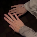 重工定制 四叶花闪钻手链戒指一体手环轻奢高级感手饰品 ins爆款