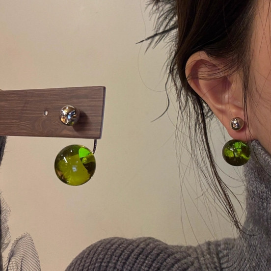 彩色透明树脂半圆耳钉女小众设计感独特个性时尚气质百搭耳环耳饰