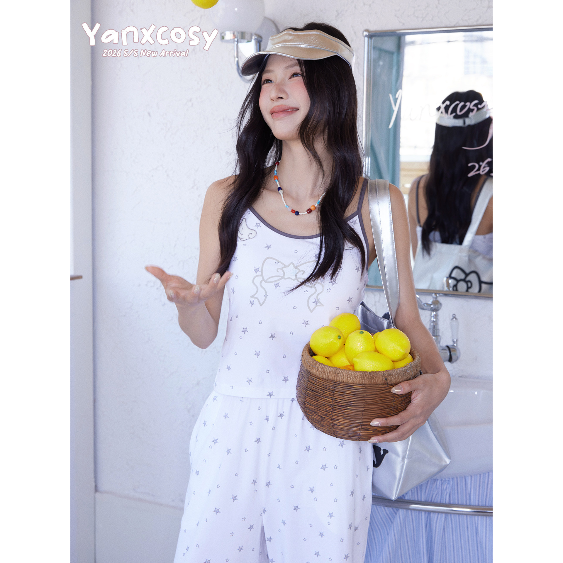 yanxcosy2026新款纯棉星星吊带睡衣女夏季宽松带胸垫家居服套装