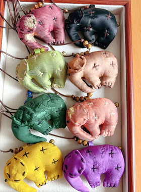 挂件小象吊坠手工设计香云纱项链