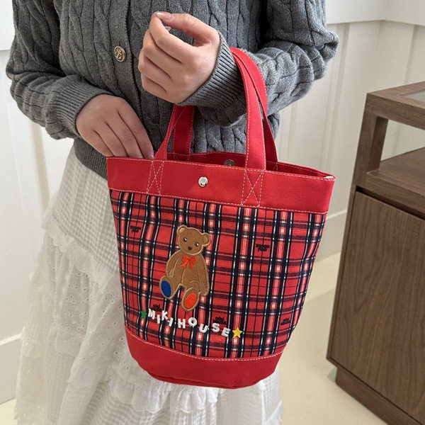 帆布手提包百搭卡通小熊大容量上班杂物小拎包便当袋妈咪外出小包