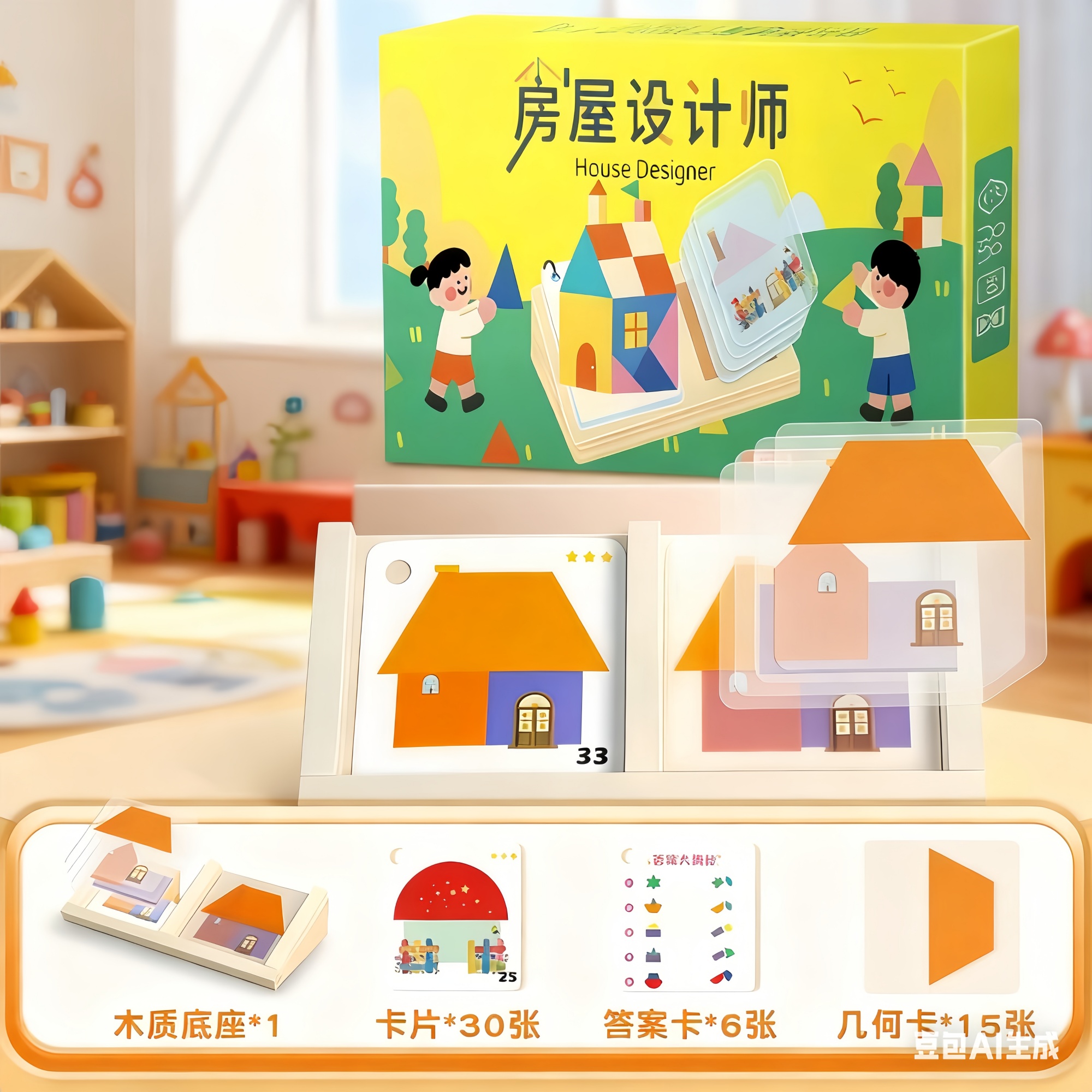 儿童几何房子拼图早教玩具