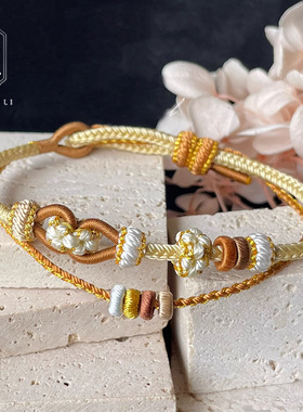 曼家卡龙同款美拉德手绳双层款编绳手链桃花圈股线八股辫编织爆款