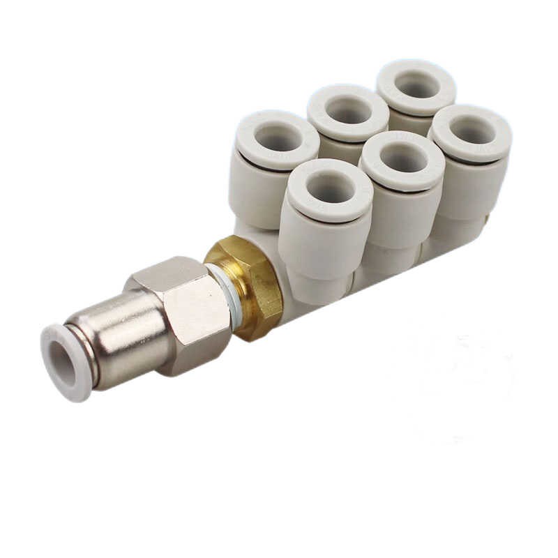 双排快插气管接头4 6 8 10 1B2mm一进六出可旋转一带六拖六管四管