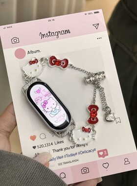 适用小米手环8/9pro红白KT猫链条表带华为手环10/Fit3红米手表5/4