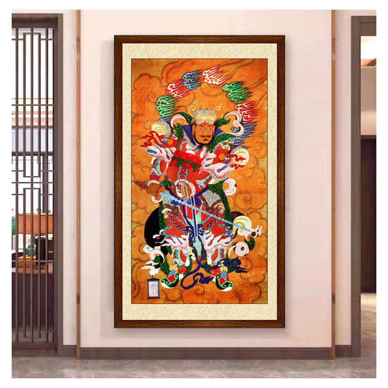 赵公明武财神挂画实木框招财装饰画新中式风格德月画社出品