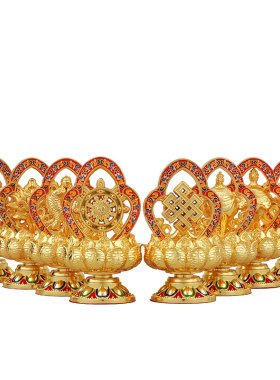 藏式八吉祥摆件密宗大号尼泊x尔手工彩绘镀金供八瑞物吉祥八宝迷