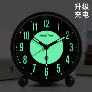夜光小闹钟初中生专用起床神器学生用充电款J摆台式时钟表2023新