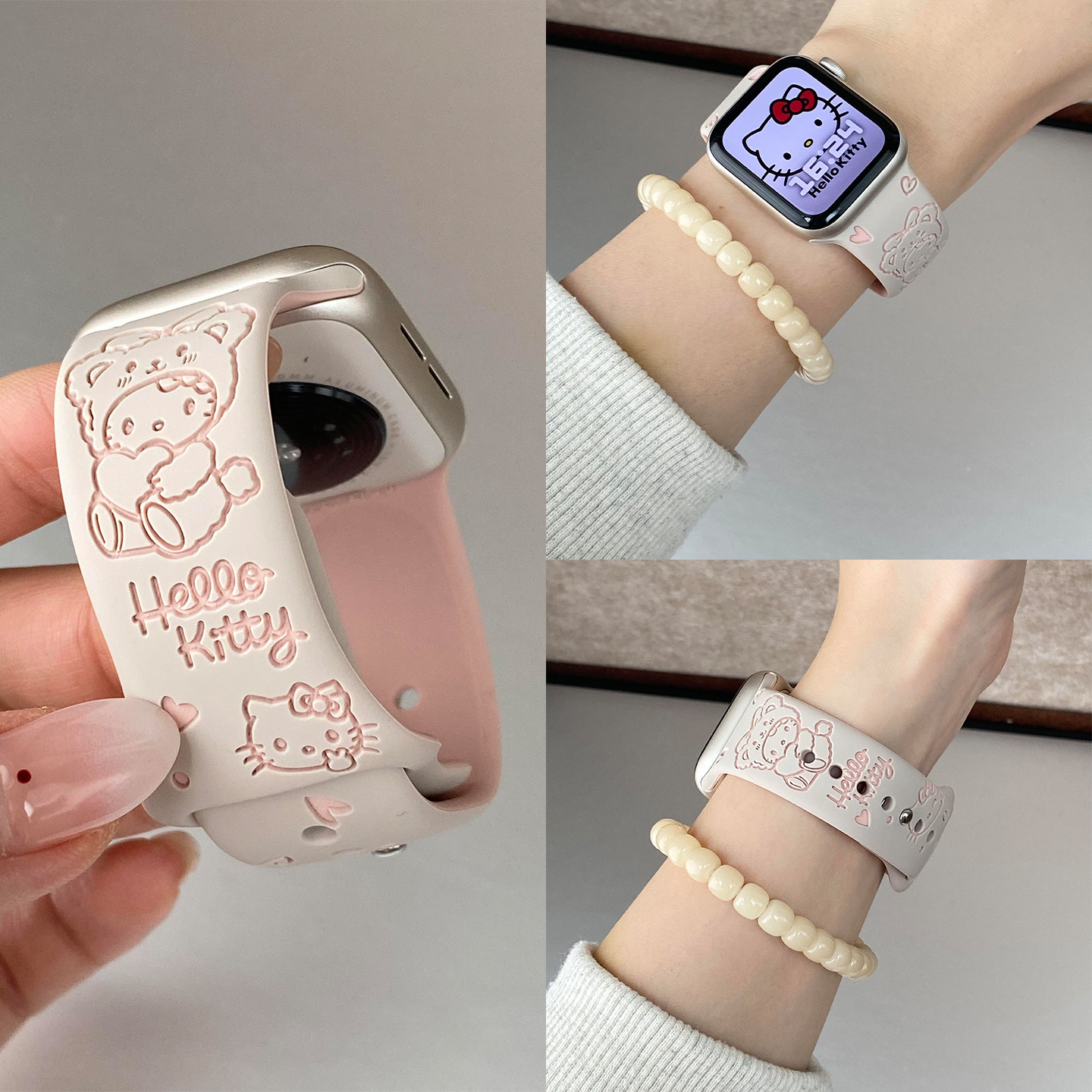 适用苹果s11手表表带s10硅胶腕带可爱Kitty猫applewatch9柔软亲肤女款iwatch8智能创意带ultra新款夏季透气se