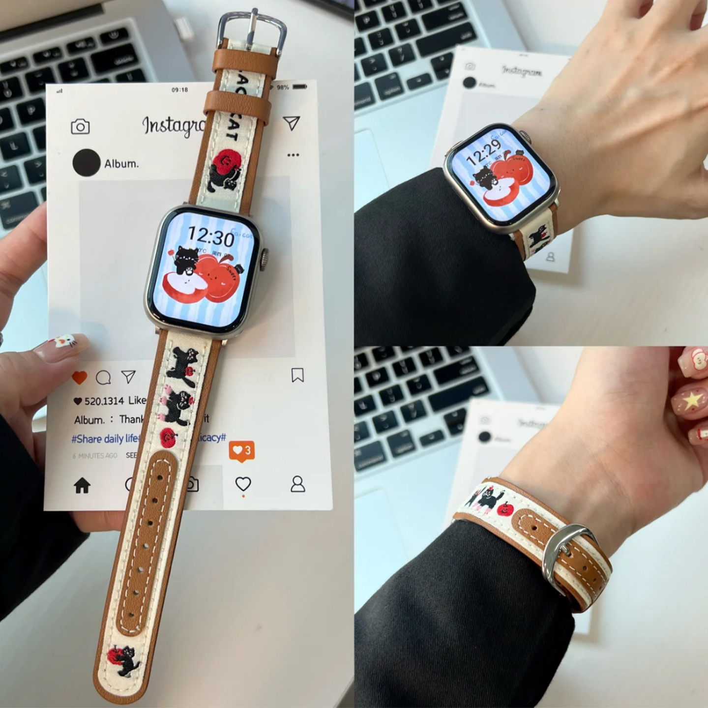 适用苹果s11手表表带皮质s10卡通