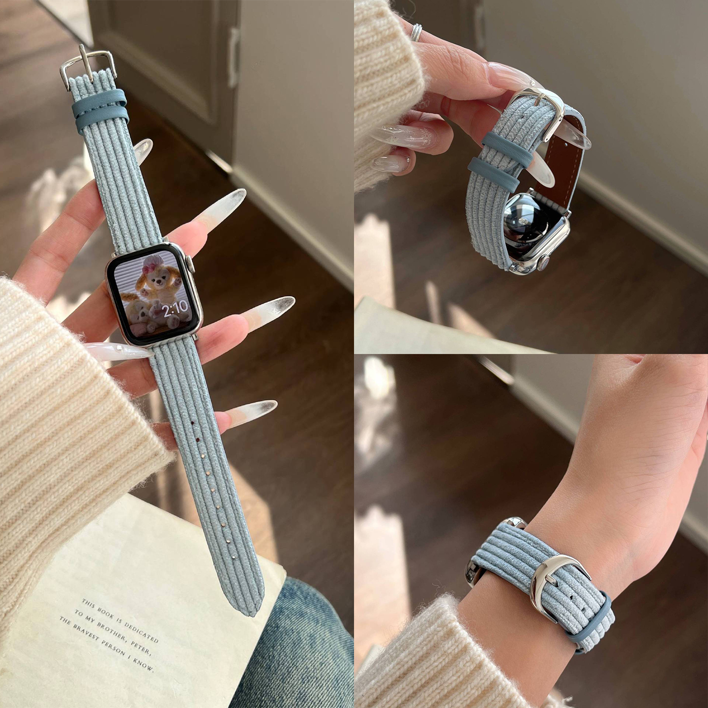 适用苹果s11手表表带s10灯芯绒se