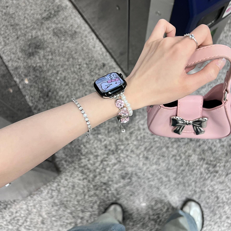 苹果iwatch9表带S10珍珠爱心手链