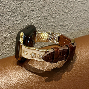 适用苹果手表s11表带星星钻石皮质iWatchs10升级金属女款applewatch9皮质夏天SE千金小香风ins高级ultra3质感