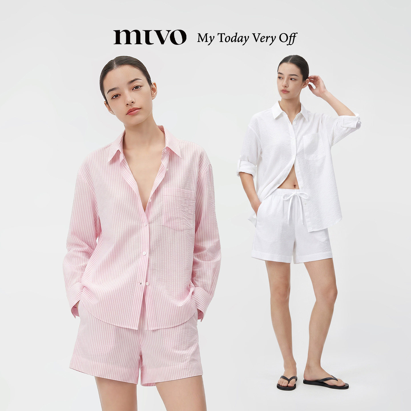 【MTVO】条纹衬衫防晒套装图片