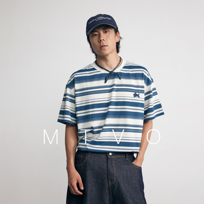 MTVO2025年夏季复古撞色条纹T恤