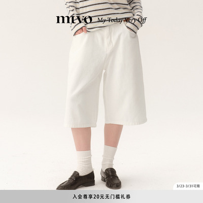 mtvo2026年夏季新品白色七分牛仔裤男宽松休闲百搭纯棉短裤女裤子