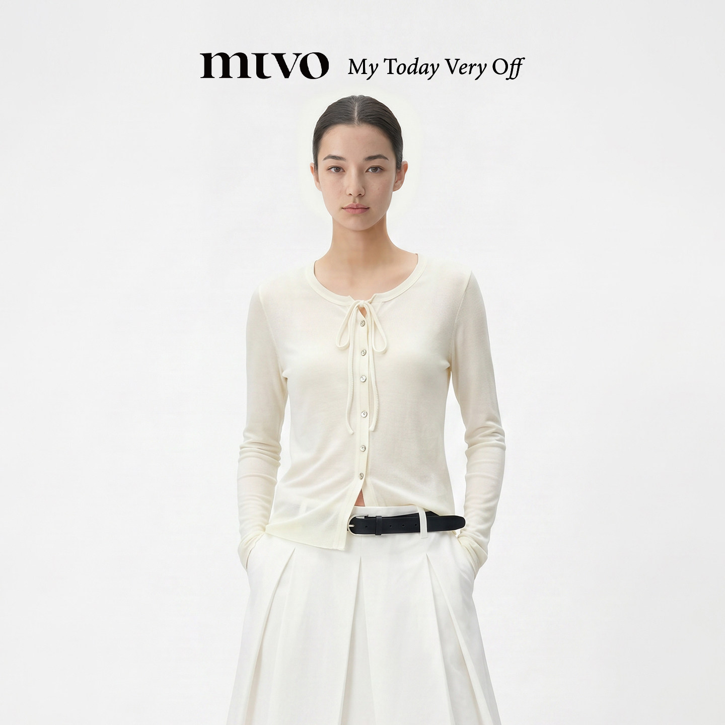 MTVO/26SS莱赛尔系带长袖T恤日常百搭外套薄款罩衫圆领上衣女夏