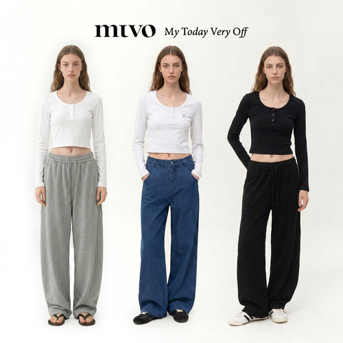 【MTVO】亨利领短款长袖T恤
