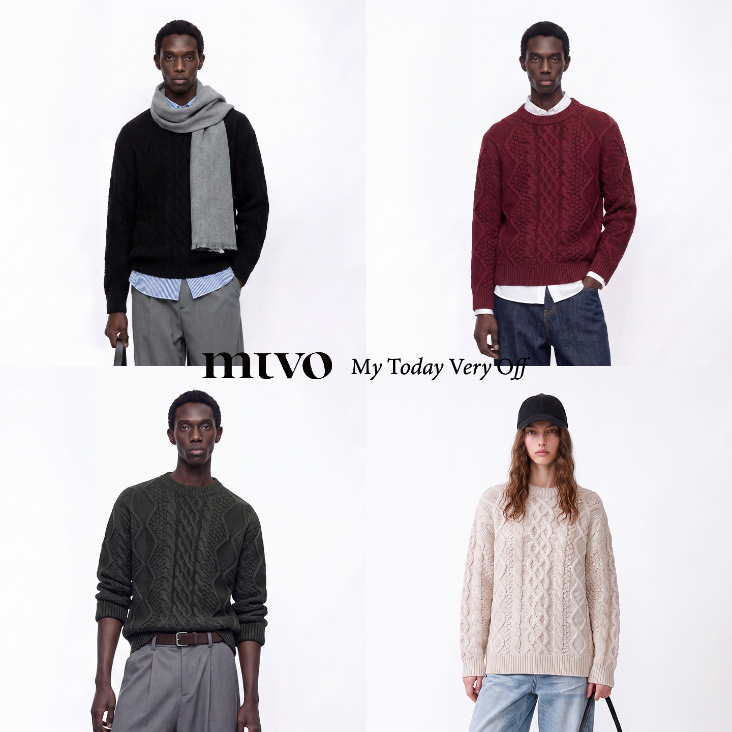 MTVO/AW26慵懒宽松圆领立体绞花毛衣复古麻花套头针织衫通勤上衣
