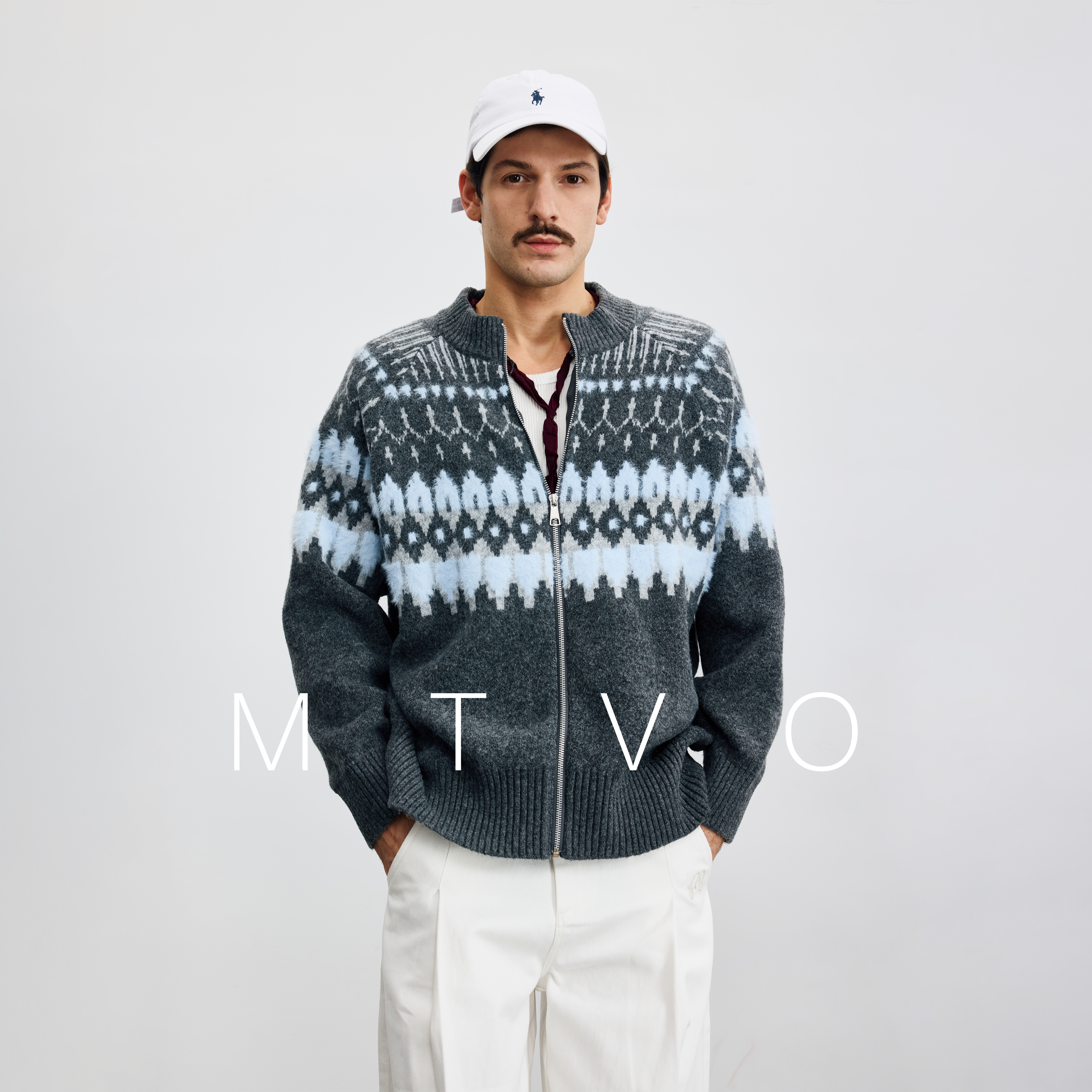 mtvo北欧风手工感费尔岛毛衣开衫男高克重中古感圣诞新年外套女