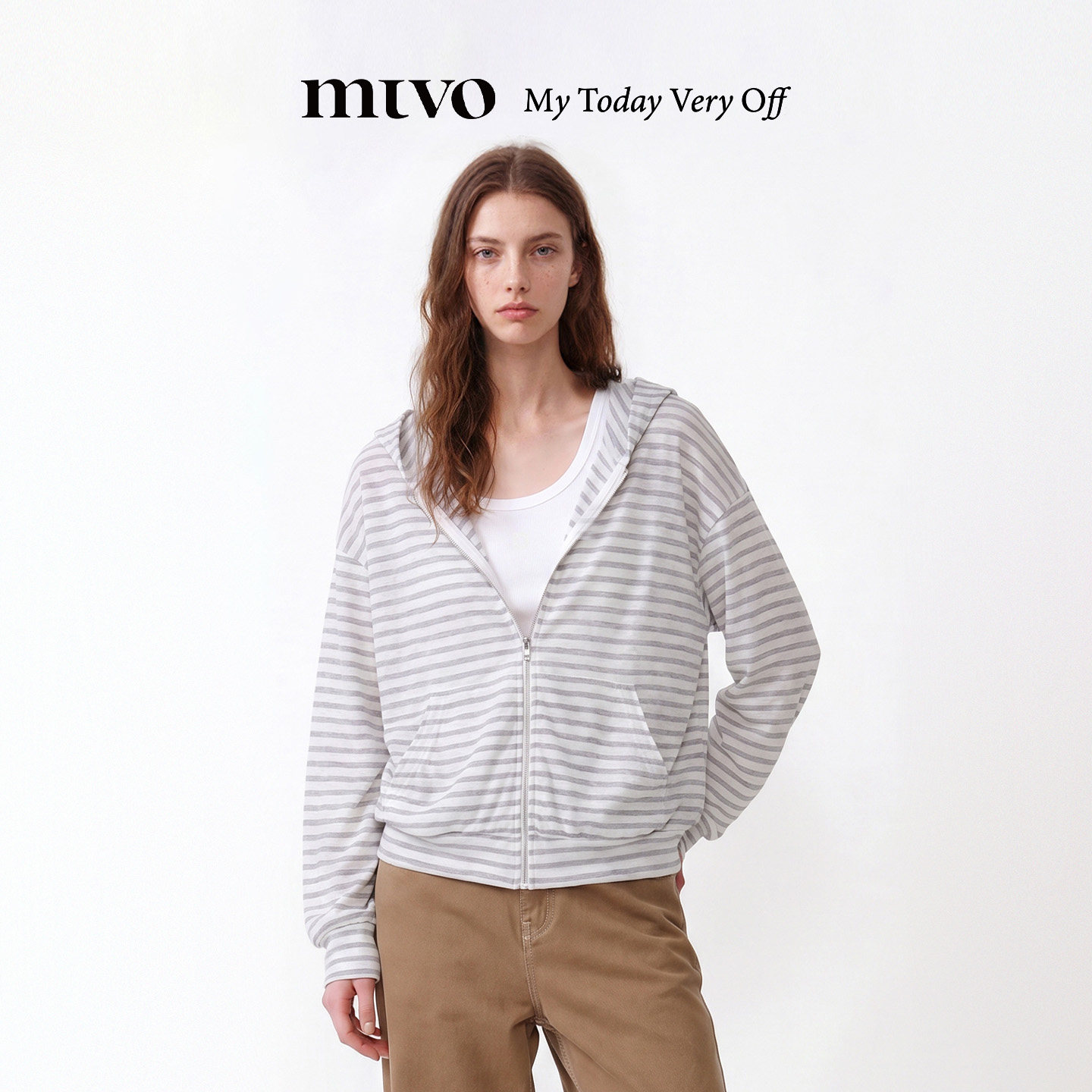 【徐若晗同款】MTVO/26SS莱赛尔条纹长袖外套宽松防晒罩衫上衣女