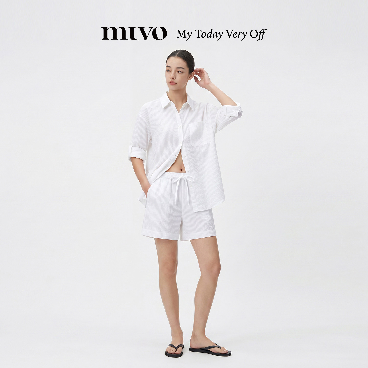 【MTVO】运动条纹衬衫防晒套装