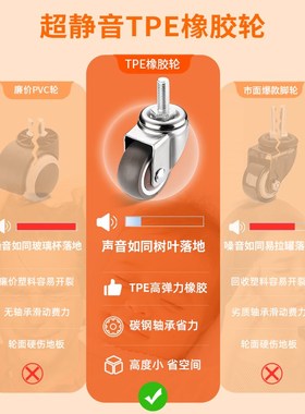 静音丝杆万向轮1/1.5/2/3寸M6M8M1H0M12带刹车转向脚轮家具小轮子
