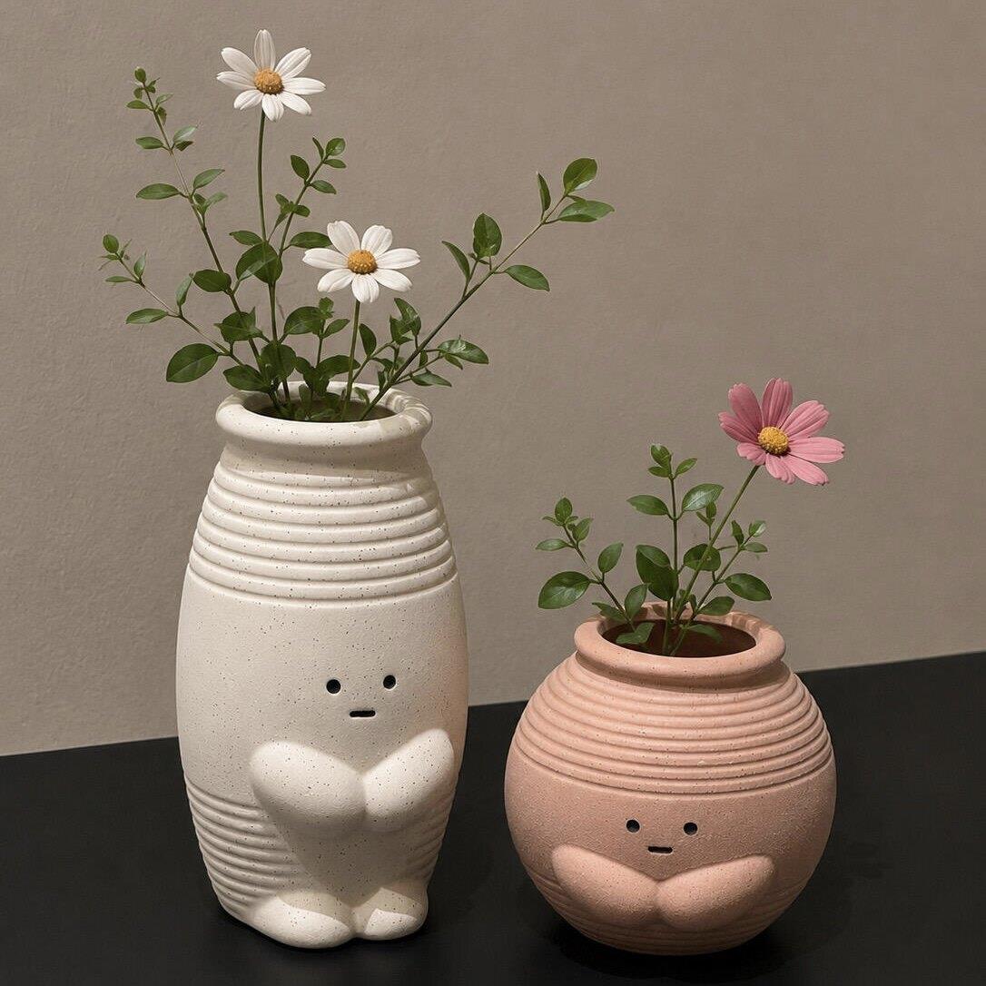 粗陶瓶陶瓷花瓶装饰品摆件客厅插花轻奢高级感艺术抱抱花桶工艺品
